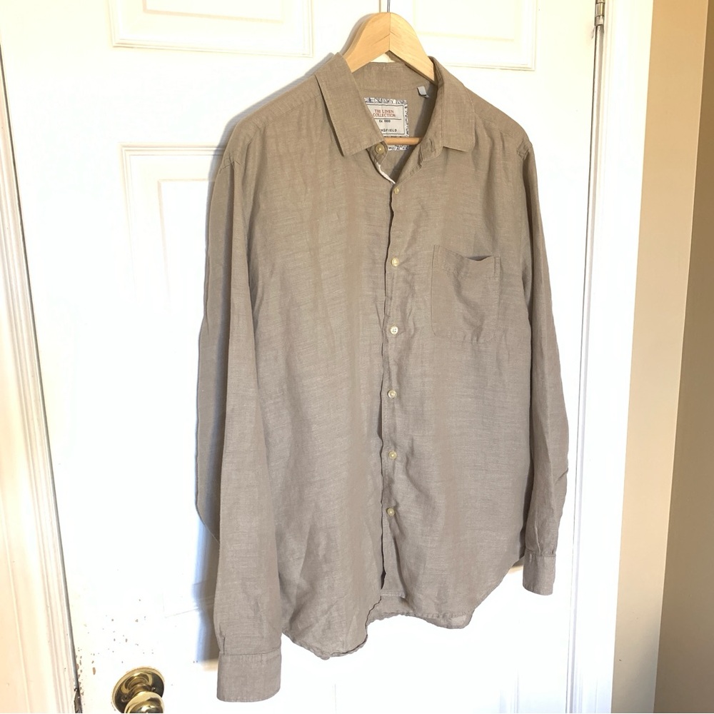 Springfield Linen Blend Button-Up Shirt Men’s XL Beige Long Sleeve Regular Fit